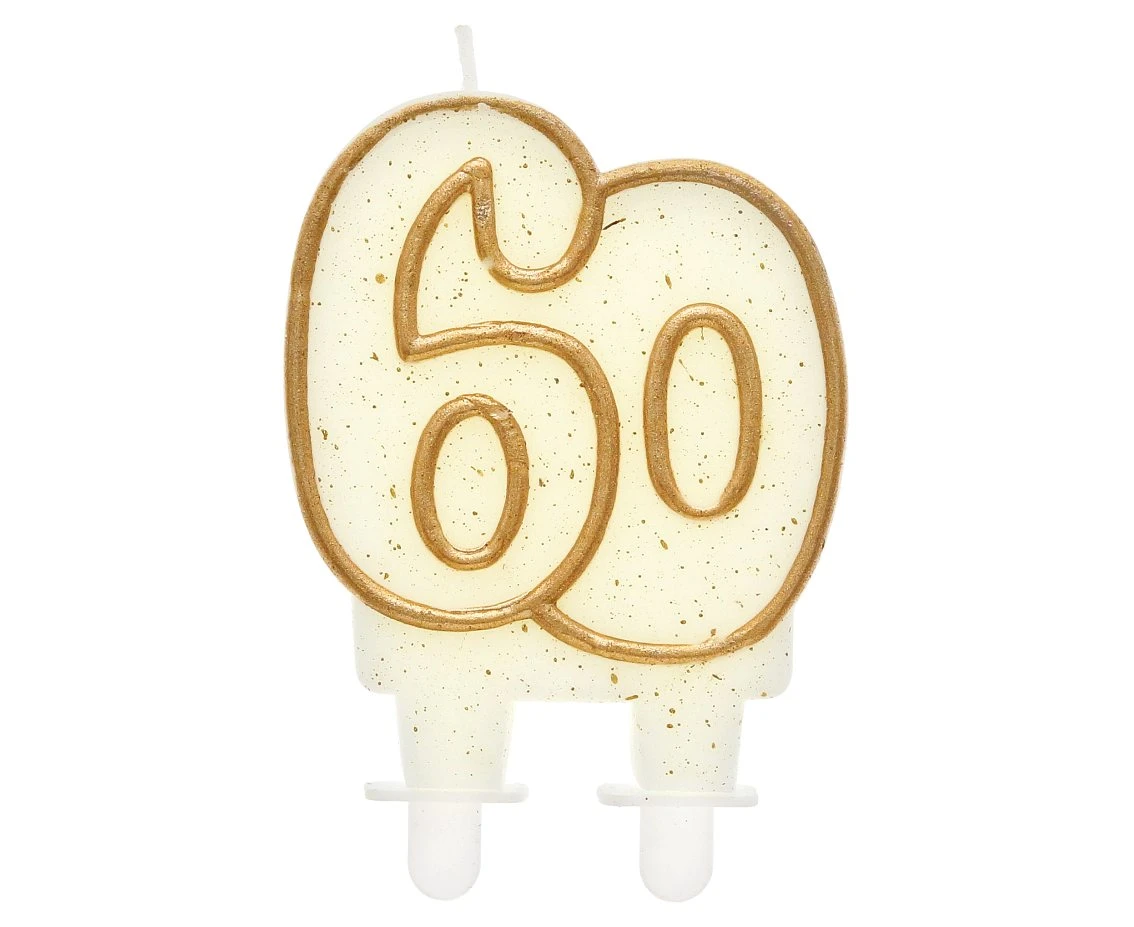 Double digit candle "60", gold outline, 8 cm
